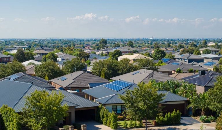 Aerial view of Australian suburb.